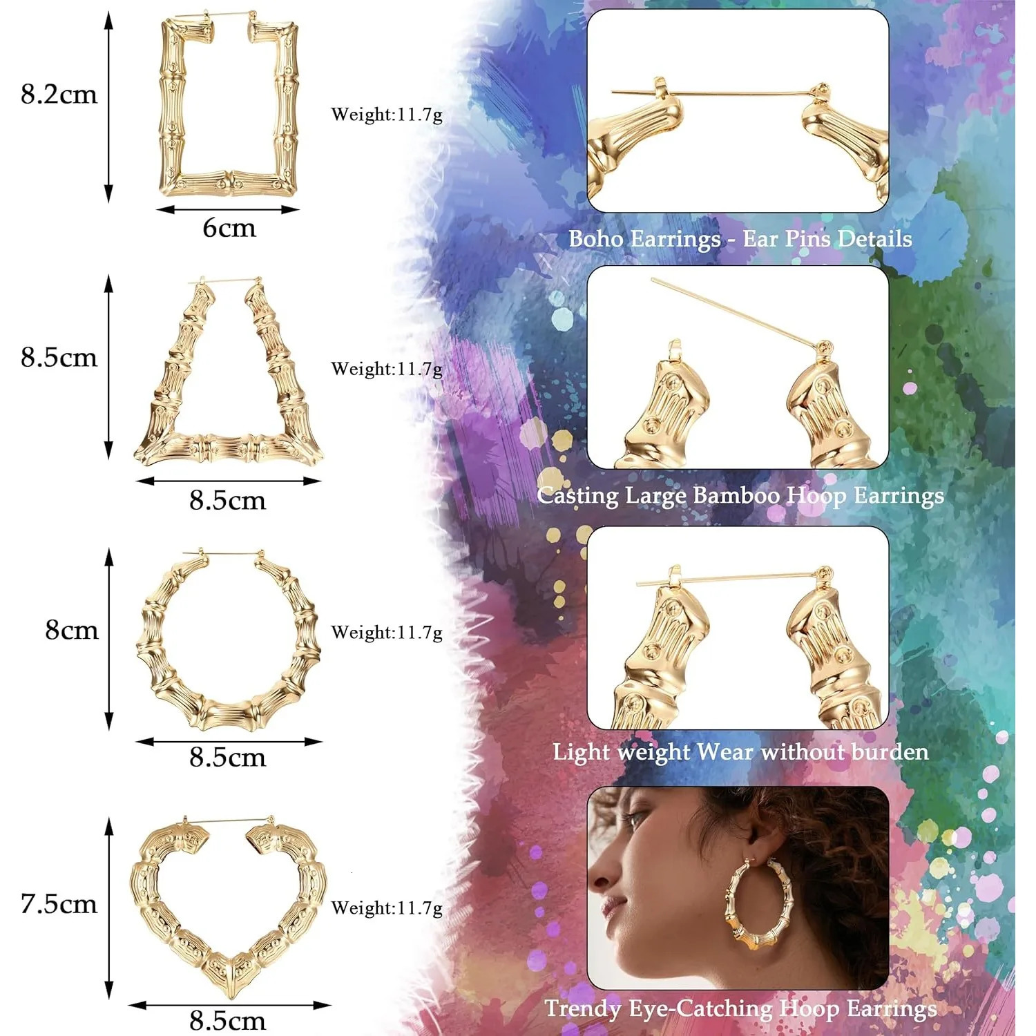 Bamboo Hoop Earrings for Women 14K Gold Plated Heart Earrings 80s 90s Earrings y2k Oversized Earring Hip Hop Chunky Hoop Earring 251224