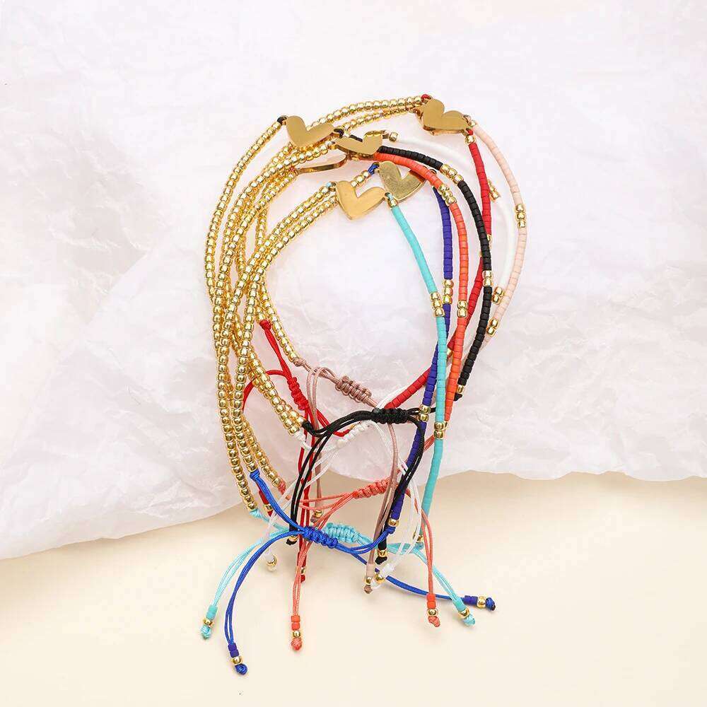 ZMZY New Fashion Design Love Heart Charm Gold Color Miyuki Beaded Bracelet Friendship Adjustable Handmade Jewelry Girl Gift 25H1229