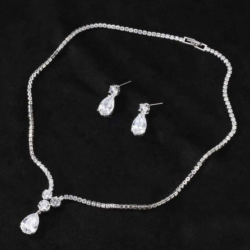 ZAKOL Luxury Clear Water Drop Zircon Set for Women High Quality Shiny CZ Wedding Party Jewelry