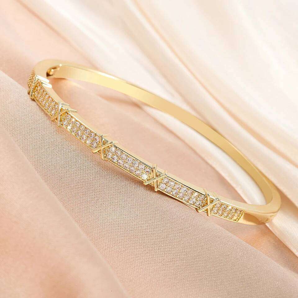 ZAKOL Luxury Shiny Zircon X Shaped Cross Bracelet Bangle for Women Men Exquisite Birthday Jewelry Gift