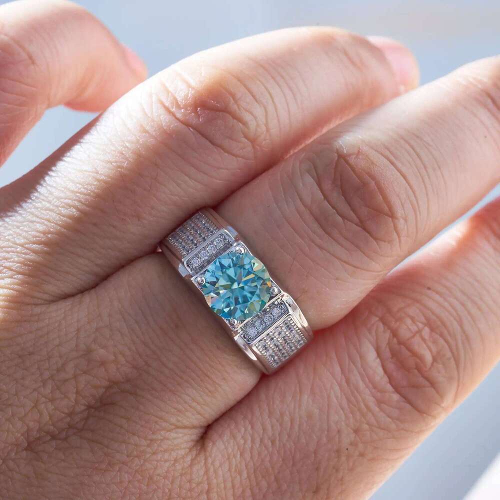 Real 1.0 Ct Moissanite For Men Pure Solid 18K White Gold Rings D Color Diamond Engagement Wedding Ring Jewelry Gift e00