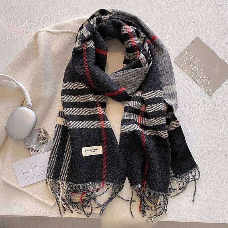 2025 New Girl Grid Autumn/Winter Double Sided Cashmere Imitation Scarf for Student Couples, Winter Luxury Warm Shawl 25M1229