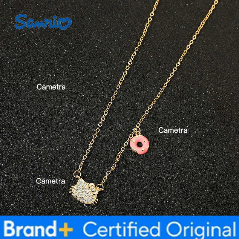 Sanrio Anime Hello Kitty Necklace Cute Cartoon Figure KT Cat Rhinestone Pendant Necklace Charm Jewelry Halloween Gifts H251229