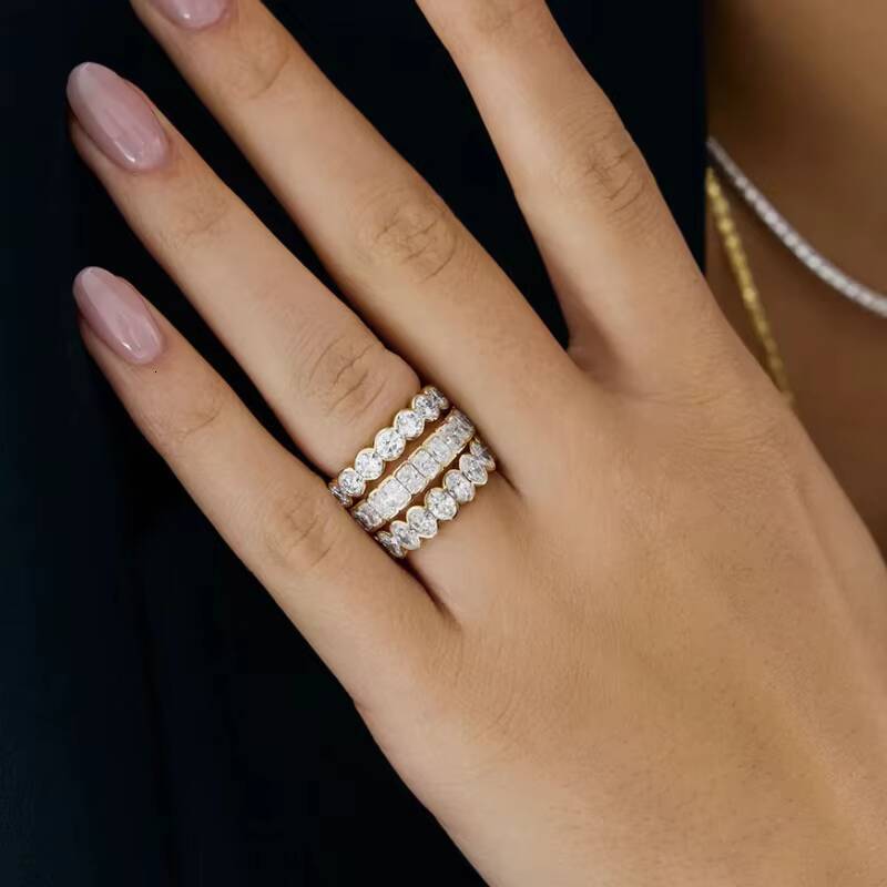 10k Yellow Gold Lab Grown Oval Cut Diamond Romantic Eternity Ring Unique Design High Shine Lab Diamond Ring