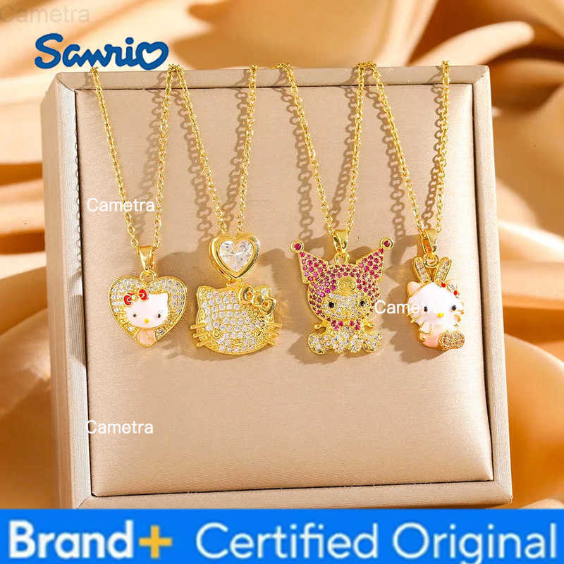 Sanrio Stainless Steel Chain Cute Hello Kitty Kuromi Shiny Zircon Pendant Necklaces for Women Girls Gold Color Fashion Jewelry H251229