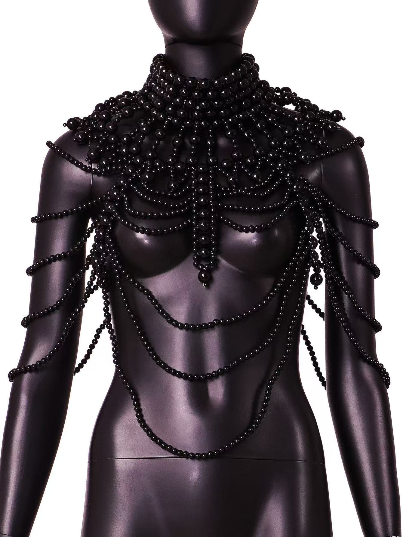 Stage Wear New Imitation Pearl Body Chain Beaded Collar Shoulder Big Necklaces Shawl Bridal Jewelry Sweater Long Chain Women Sexy Jewelry