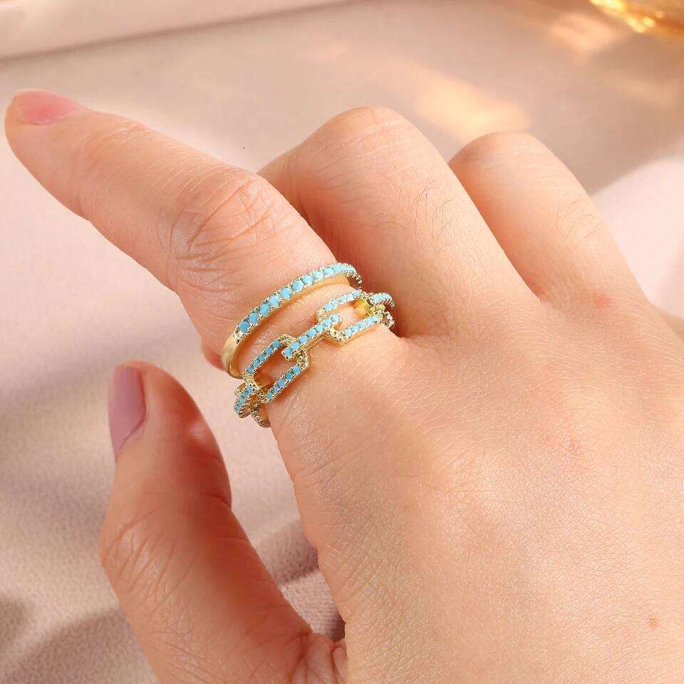 ZAKOL New Turquoise Zircon Finger Ring Set for Women Men Exquisite Original Design Engagement Party Jewelry Gifts