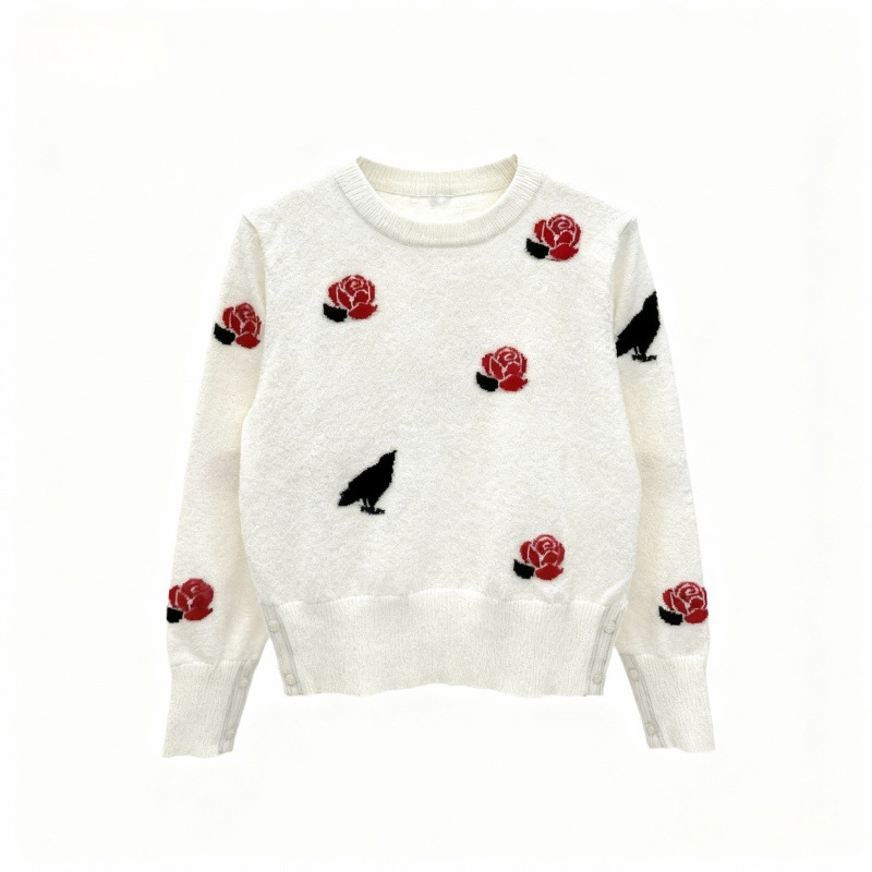 Autumn Winter Wool round Neck Sweater Unisex Fine Wool Knitwear Warm Rose Patterned Casual Korean Style Long Sleeve Top R251229