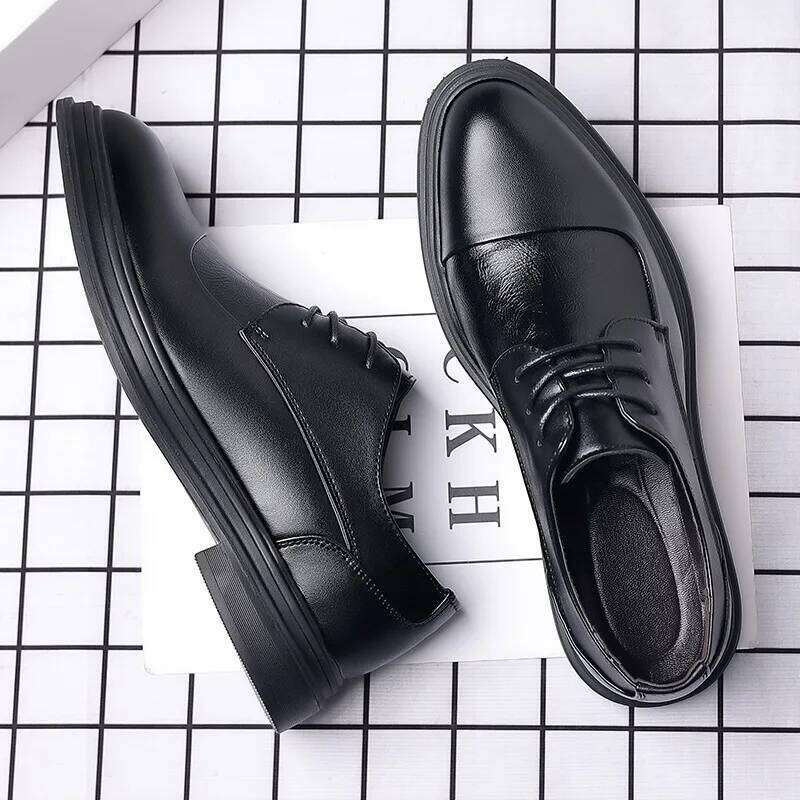 Dress Leather Loafers Men Fashion Lace on Formal Business Splice Wedding Shoes Plus 38-47 LEEGO LENS