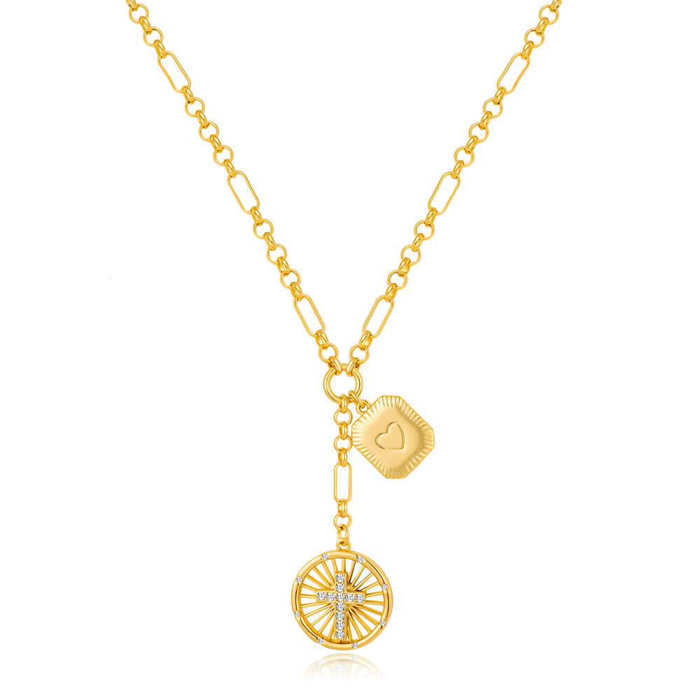 Cross-Border Brass Electroplated 18K Gold Cross Pendant Necklace Personalized Heart Collarbone Chain