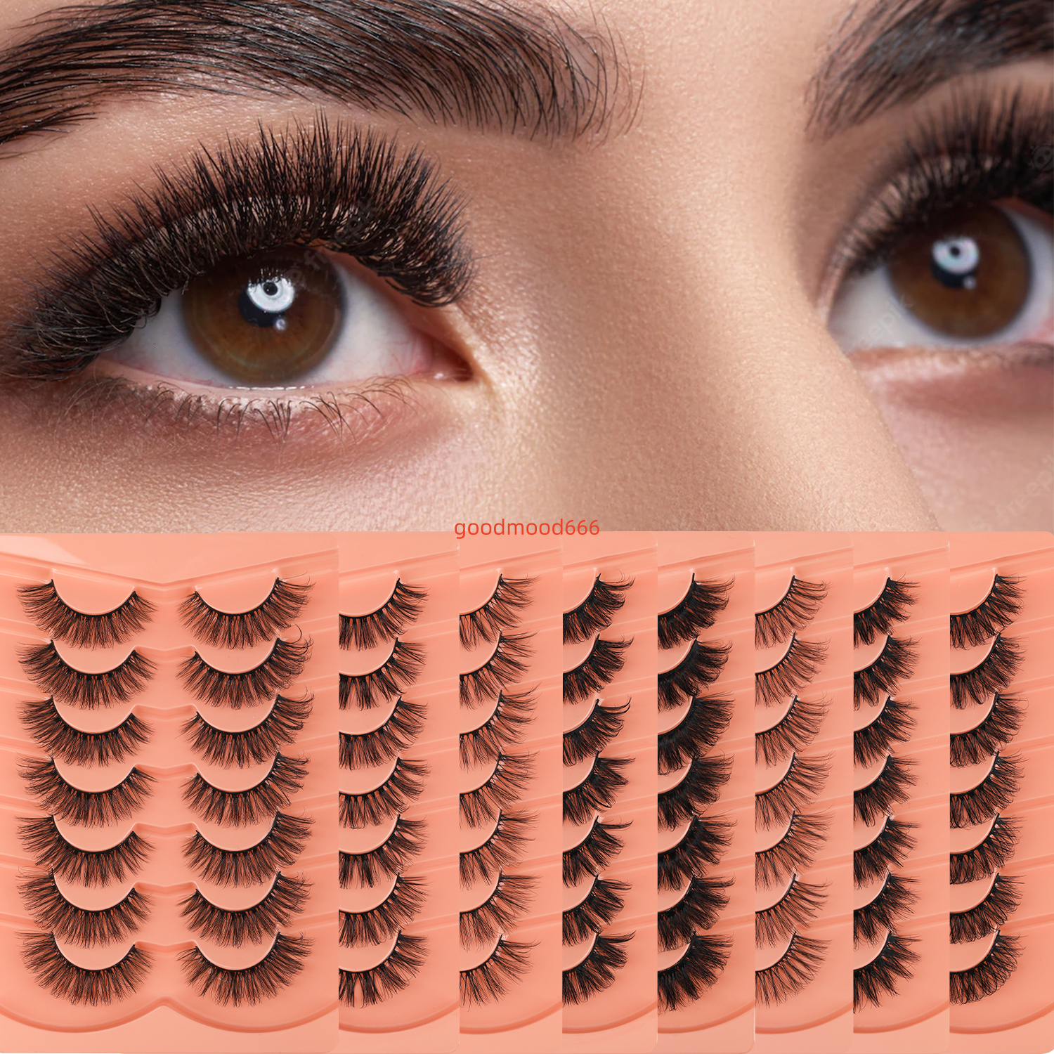 Wholesale Natural Look Fluffy False Eyelashes Wispy Cat Eye Lashes 3D Natural Volume Lashes 7 Pairs Pack Cruelty Free Eyelashes