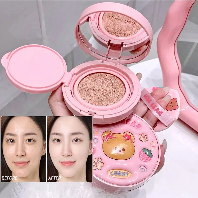 Cute Leather Cushion Compact Foundation High Coverage Concealer Oil Control Matte Nude Brighten Face BB Cream Korean Makeup Base 251222