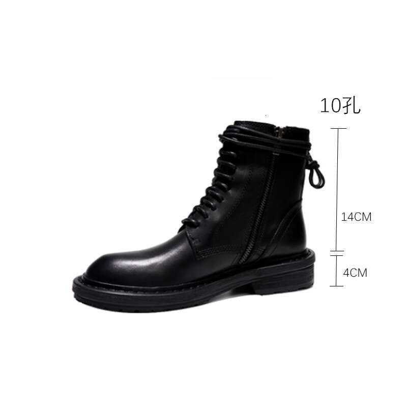 Internet Celebrity Style Fashion Women's Shoes 14-Hole Short Cool Hot Girl Round Toe Side Zipper Mid-Calf Martin Boots for Women Spring and Autum