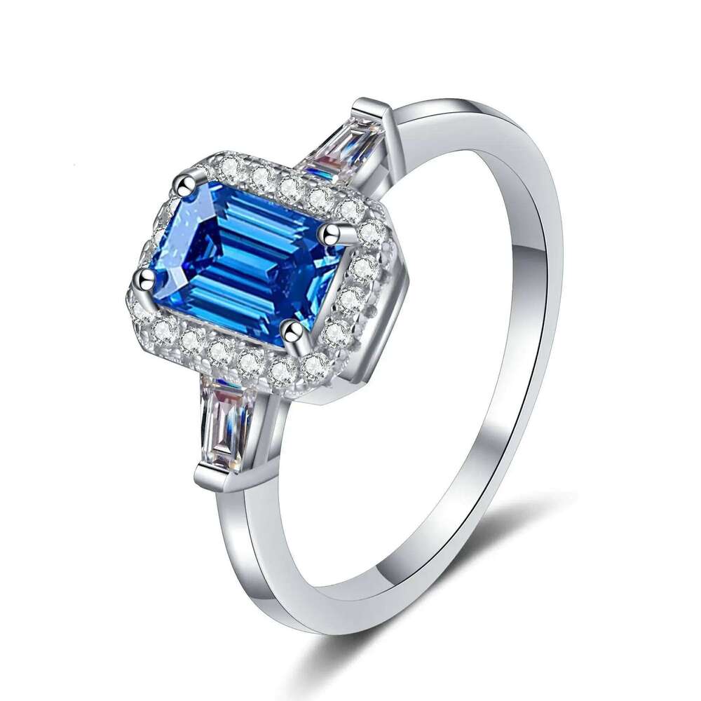 18K Gold Women's PT950 Platinum Moissanite Ring Blue Diamond Light Luxury Elegant Daily Matching c40
