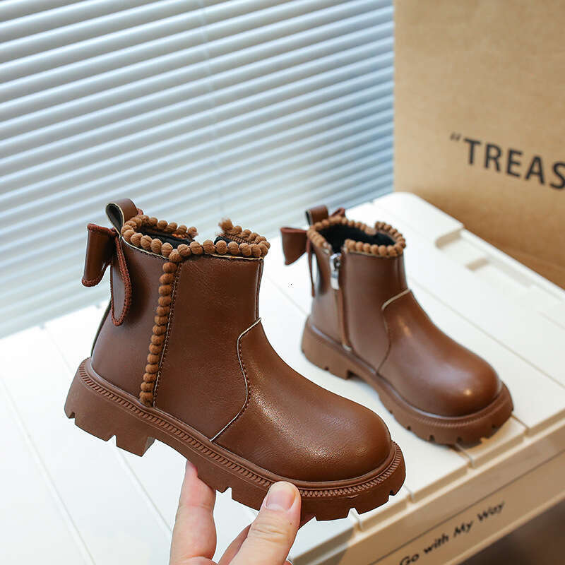 Girls' Martin 2025 Autumn Winter New Korean Style Fleece-Lined Warm Cotton for Older Children with Bowknot Short Boots