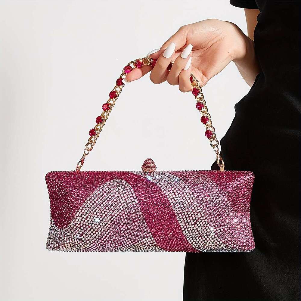 JINXIANGGUO Petite Sparkling Clutch Rhinestone Print Detachable Wrist Strap Long Chain Evening