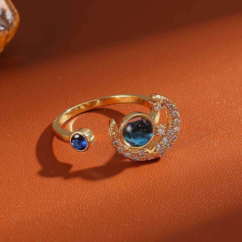 ZAKOL New Blue Planet Series Shiny Zircon Adjustable Open Ring for Women Exquisite Unique Anniversary Birthday Jewelry Gift