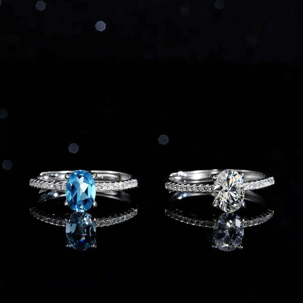 18K gold blue topaz moissanite PT950 platinum one Ct water drop pear-shaped round bag special-shaped female ring de1