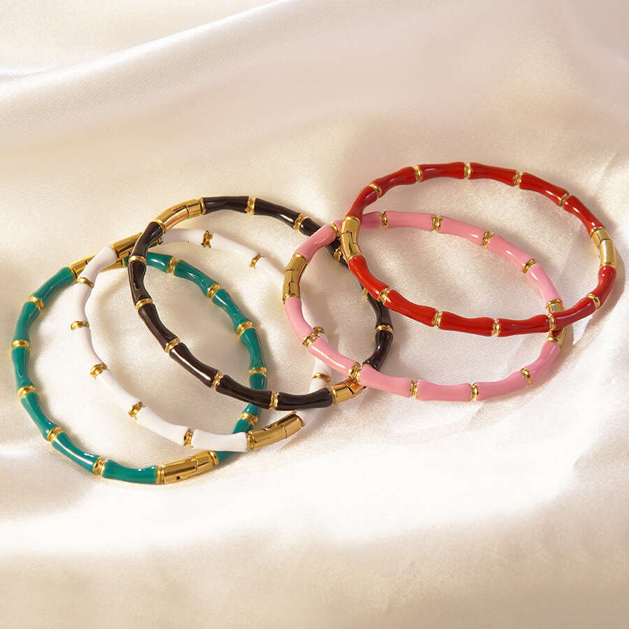 Bracelet For Women European and American High-End Simple Versatile Bracelet, 18K Gold Plated Oil Drop Bamboo Knot Stainless Steel Jewelry