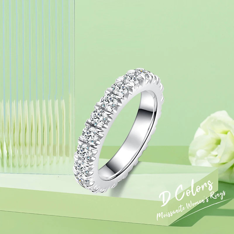 Real Silver Round Cut Full Diamond Women Ring Plated 18K White Gold For Wedding Anniversary Jewerlry Gifts 251225