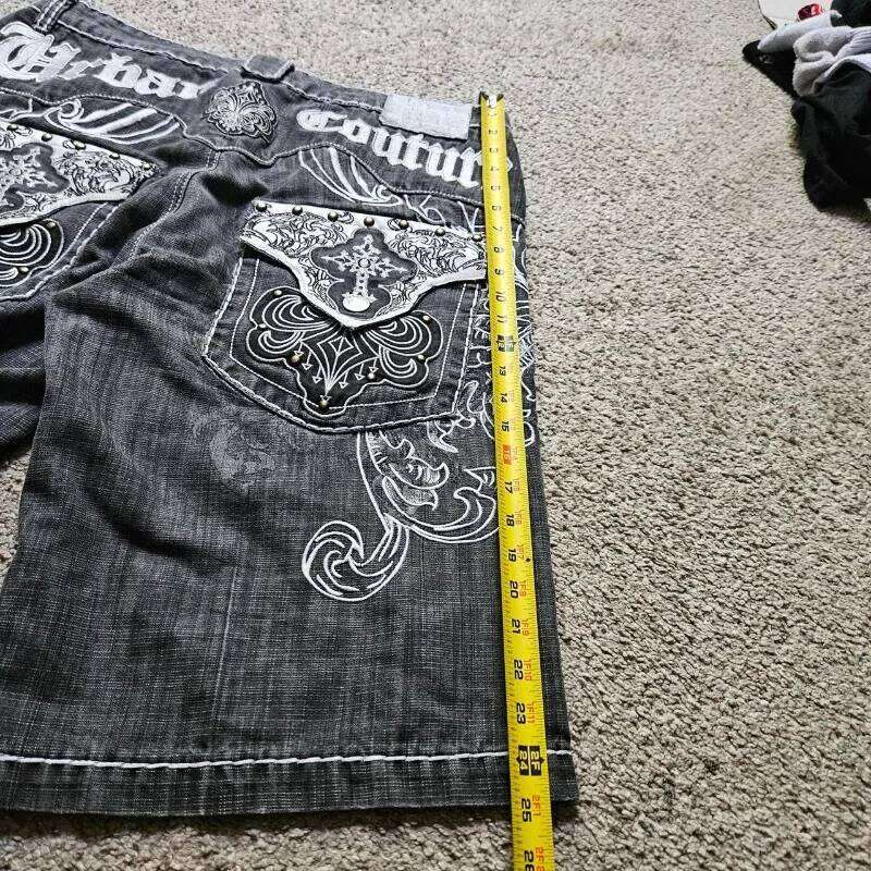 Y2K New Popular Denim Patch Vintage Shorts Men Women Street Hip Hop Fashion Harajuku Punk Loose High Waist Wide Leg Pants