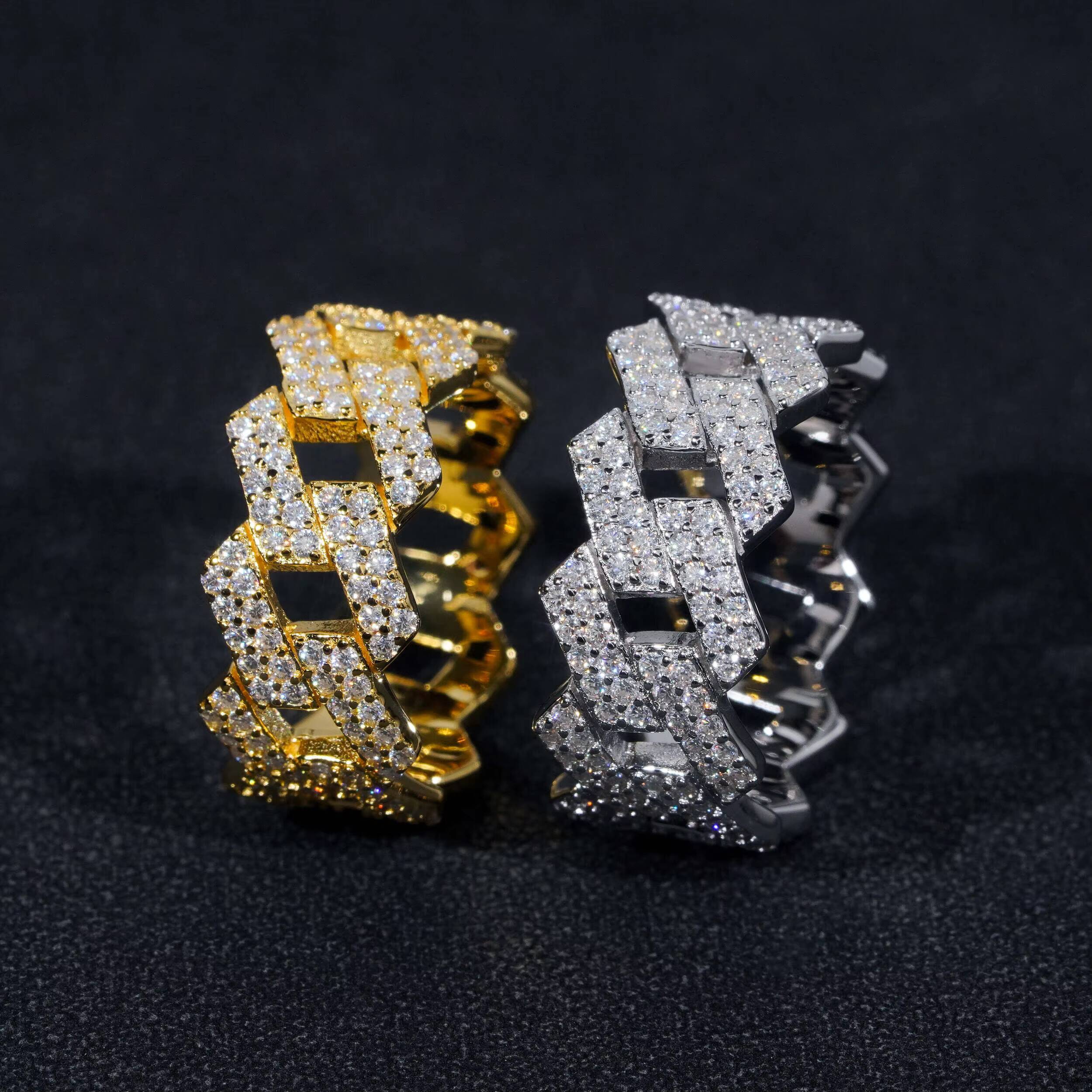 Wholesale Factory Price in Stock Moissanite Jewelry 925 Silver Iced Out 2 Row Diamond Cuban Rings Moissanite Hip Hop Ring