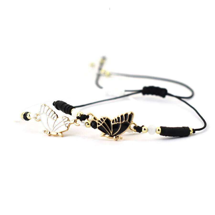 Stylish 2Pcs/Pair Splicing Butterfly Bracelet Unisex Adjustable Small Beads Braided Rope Braslet Girls Friendship Couple Braclet 25H1229