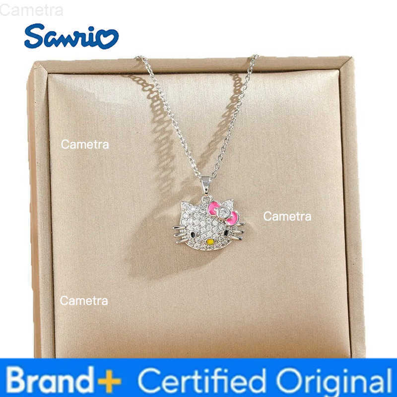 Sanrio Bling Zircon Hello Kitty Pendant Necklace for Women Girls Stainless Steel Chain Cute Kitty Accessories Jewelry Gifts H251229