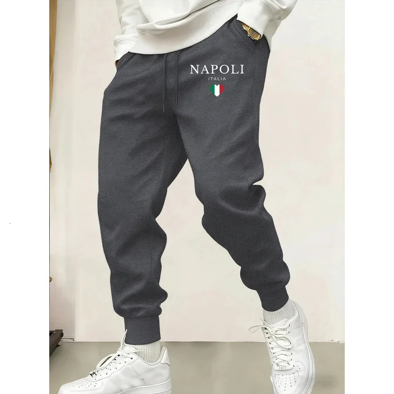 Napoli Italia Letter And Flag Print Man Sweatpant Pocket Fleece Pant Casual Warm Trouser Autumn Fashion Sports Sweatpants Pants 251223