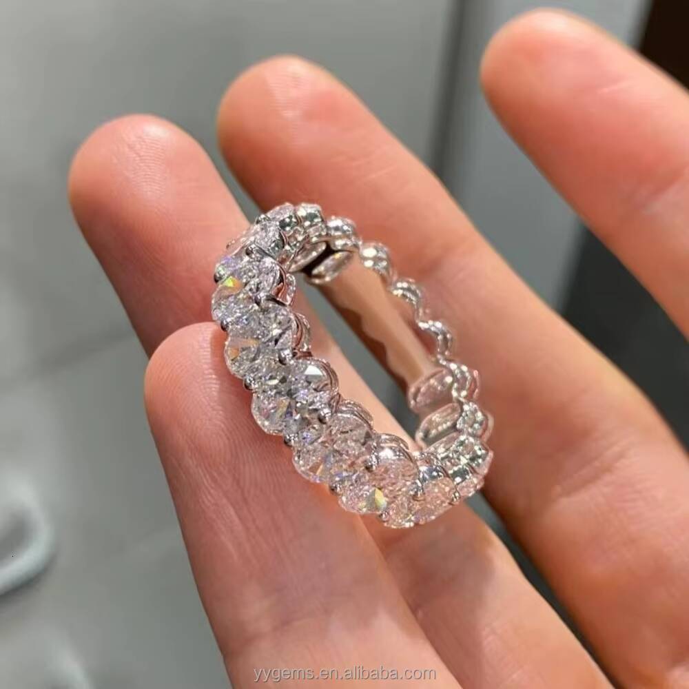 Yu Ying Eternal Love Full Circle Oval Diamonds Rings 14K White Gold Eternal Wedding Band Ring Fine Jewelry Women Rings