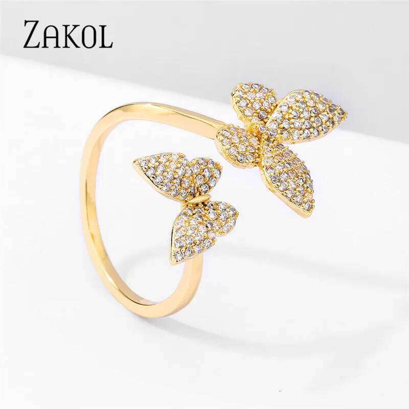 ZAKOL Exquisite Micro Inlay Zircon Butterfly Open Rings for Women Fashion Wedding Party Jewelry