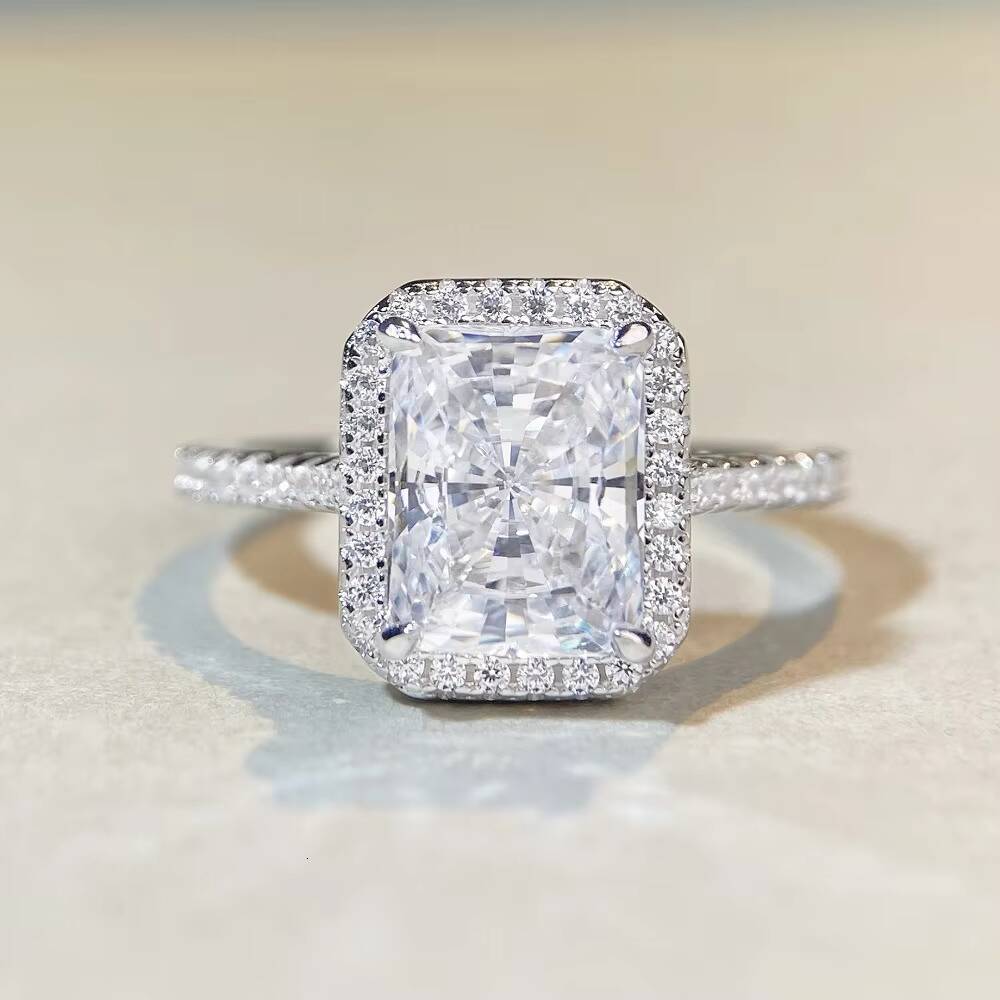 S925 Sterling Sliver Plated Wedding Engagement Promise Diamond Rings GRA Certificate Moissanite Diamond Ring
