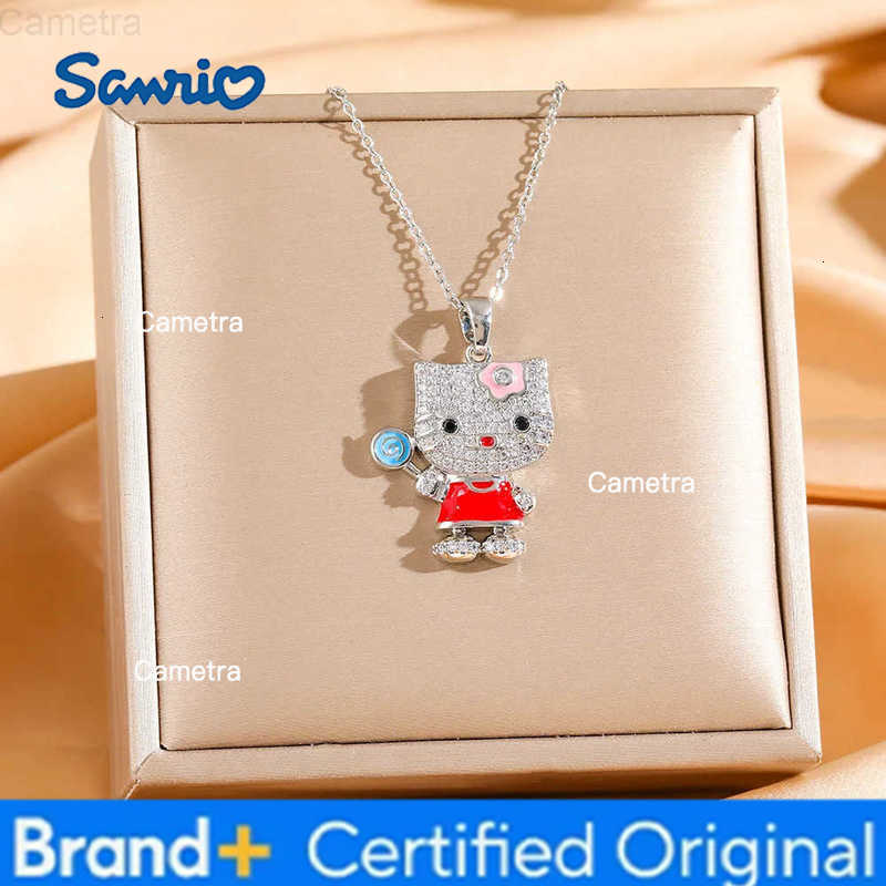 Sanrio Fashion Cute Zircon Hello Kitty with Lollipop Pendant Necklaces for Women Girls Trendy Collar Accessories Jewelry Gifts H251229