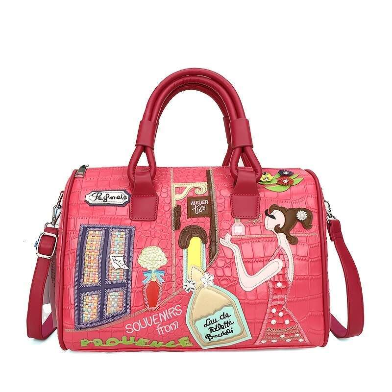 JINXIANGGUO Colorful Bag Adjustable Multicolor Embroidered Women S Crossbody Bag Vibrant Peace Love Design Resistant Large Capacity Polyester Lining P