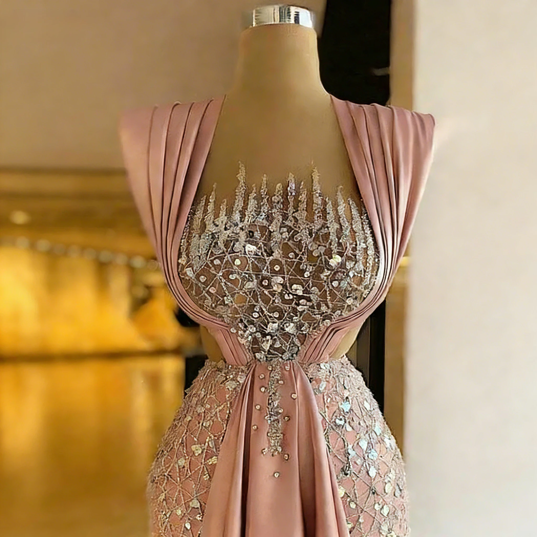 Princess Crystals Mermaid Prom Gowns Sleeveless Floor Length Evening Dresses Beaded Celebrity Party Customized