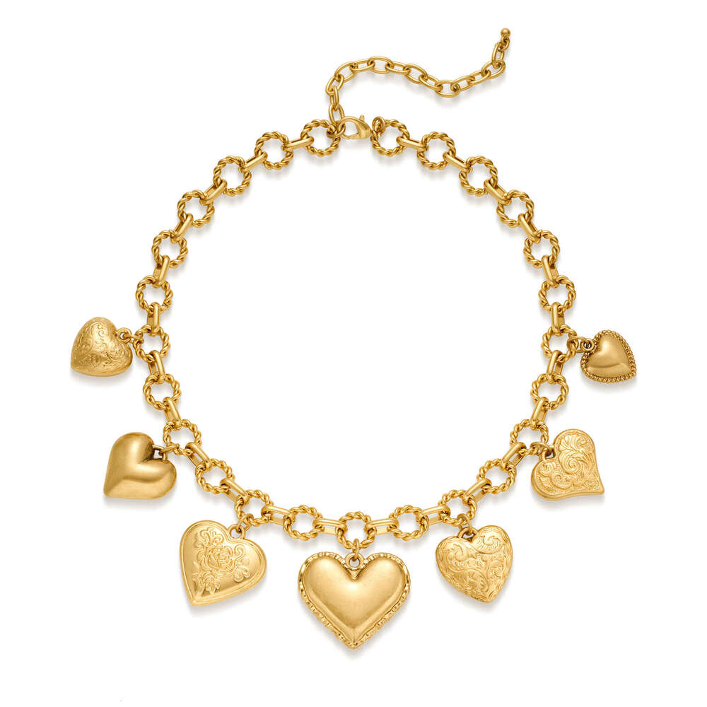 Statement Exaggerated Thick Chain High-End Embossed Vintage Tassel Metal Peach Heart Necklace Cross-Border