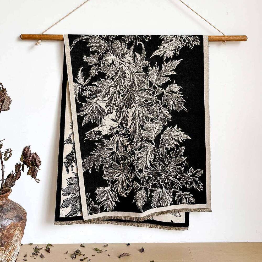 Elegant Floral Jacquard Shawl for Women Winter Thick Warm Double Sided Tassel Design Coldproof Windproof Blanket Scarf 25M1229