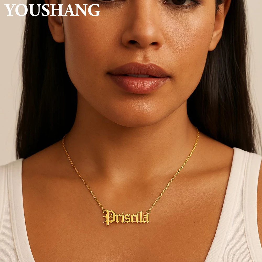 Personalized Stainless Steel Necklace with Ancient English Font Custom Name Pendant Unisex Festive Elegant Jewelry Gift 251224