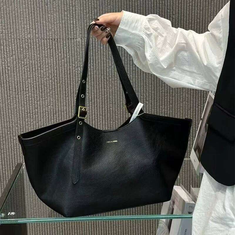 Luxury Wing Style Leather Tote Bag Belt Buckle Adjustable Underarm Shoulder Bag Large Capacity All Match Open Handbag QIBALIANGPIN