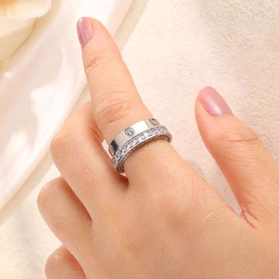 ZAKOL New Sliver Color Stainless Steel Couple Shiny Zircon Engagement Rings Proposal Wedding Ring Jewelry