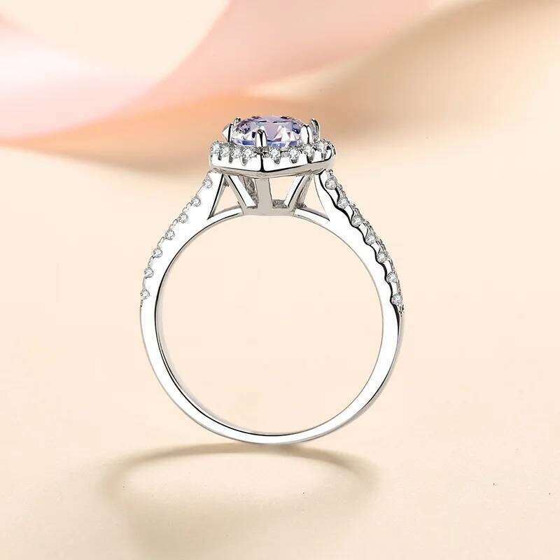 6.5mm Heart Shape Moissanite Ring Sterling Silver 925 with Gold Plated Wedding Engagement Eternity Band fineJewelry for Women 76a