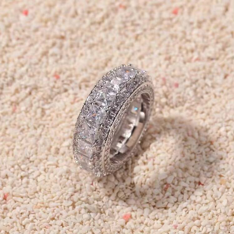 Customized Mens Silver Ring Vvs Moissanite Hip Hop Ring S925 Silver With Princess Moissanite Tennis Cuban Ring