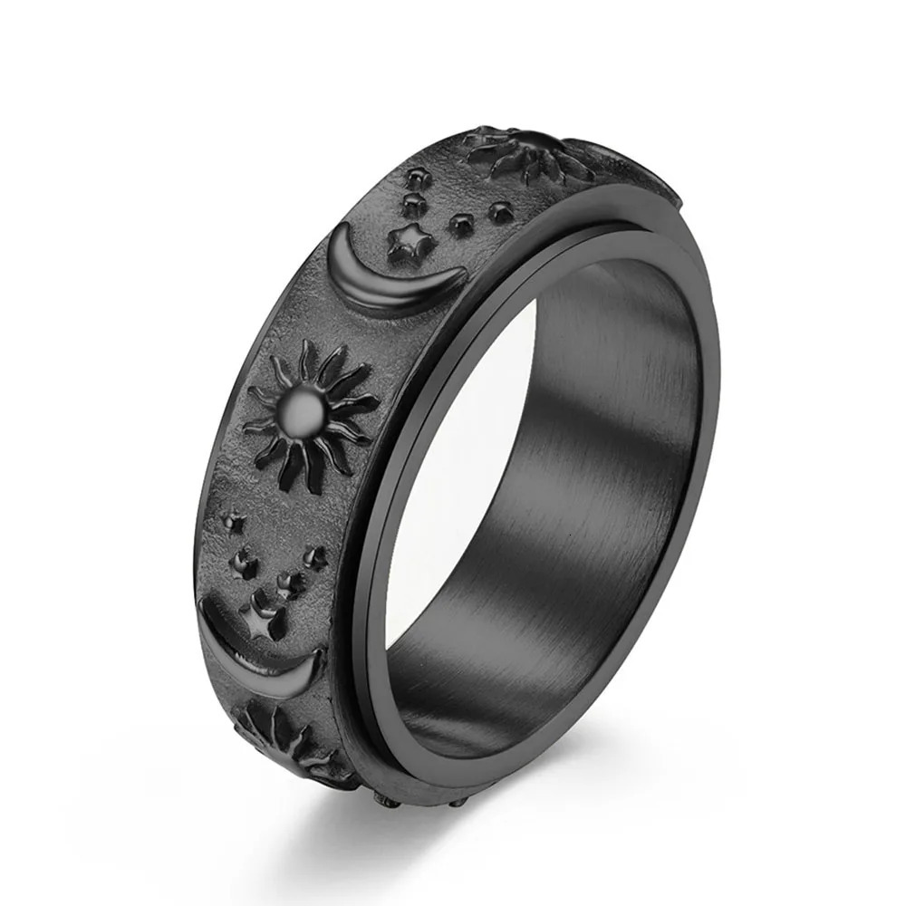 Star Moon Sun Mens And Womens Steel Ring Rings Rotatable Decompression Ring Stainless Steel 251224