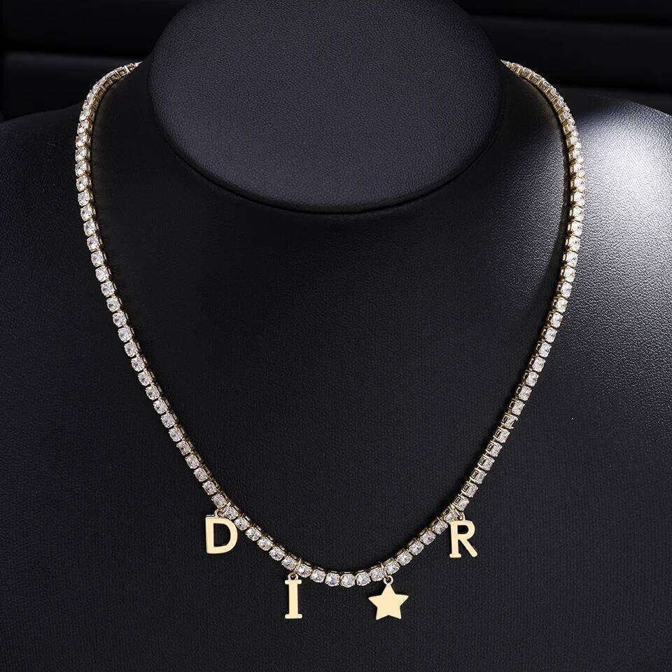 ZAKOL Luxury Shiny AAA Zircon Letter Star Charm Necklace for Women Exquisite Party Wedding Choker Neck Accessories