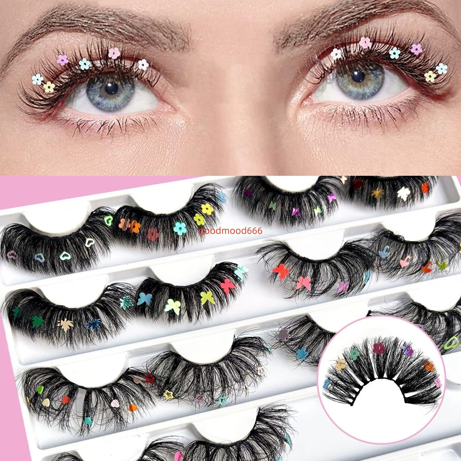 Halloween 3D 5D Faux Mink Eyelashes Glitter Decorated D Curl Sequin Lashes Butterfly Eyelash With Color