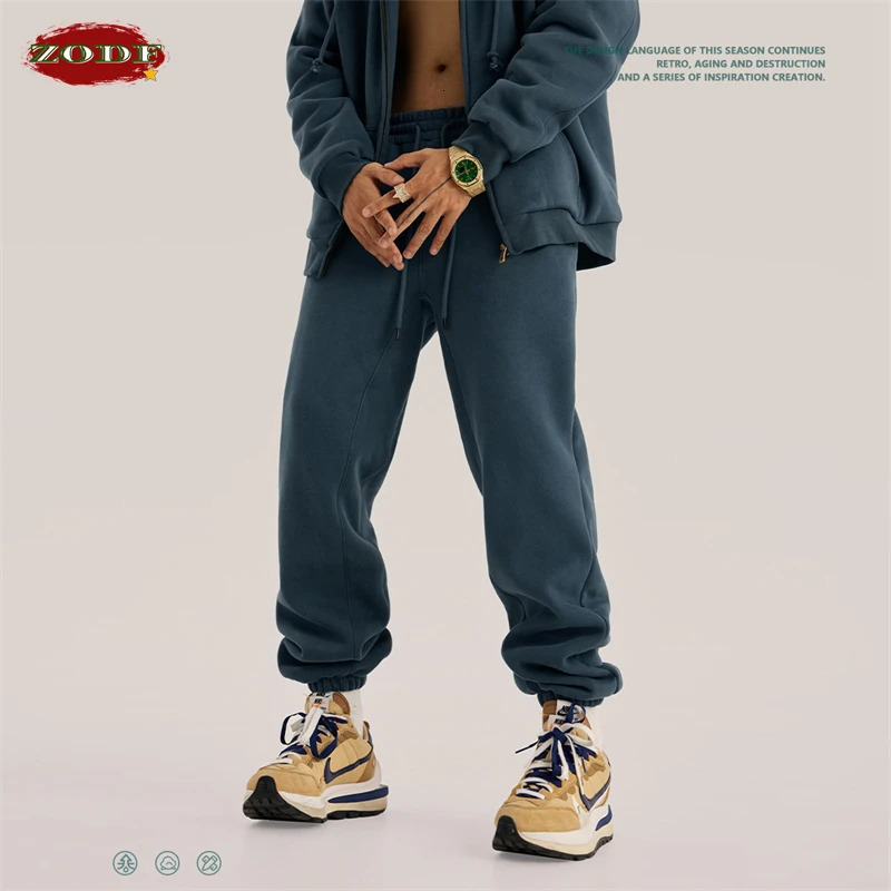 ZODF Trendy Men 345gsm Fleece Sweatpant Unisex Solid Color Loose Retro Hip Hop Winter Joggers Pants Clothes HY0005 251223