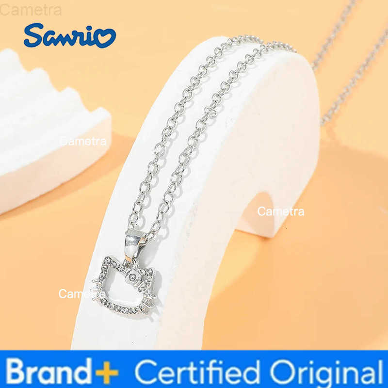 Sanrio Hello Kitty Necklace Kitty Cat Anime Style Pendant High-End Hollow Rhinestone Niche Alloy Pendant H251229