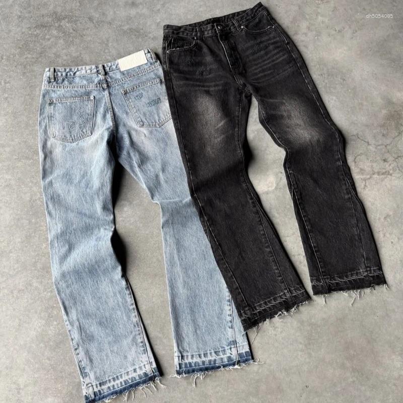 Men's Jeans Y2K Vintage Slim Fit Trendy Washed Men Women Harajuku Hip Hop Straight Leg Pants Gothic Fringed Casual Micro Flared