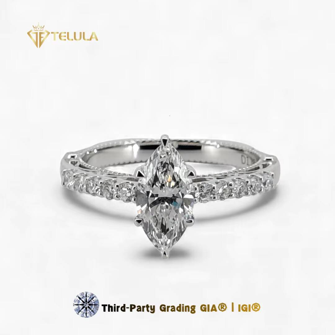 OEM ODM 14K Solid Gold Marquise Cut VS 1 Color Lab Diamond Ring Elegant Women Engagement Lab Diamond Ring