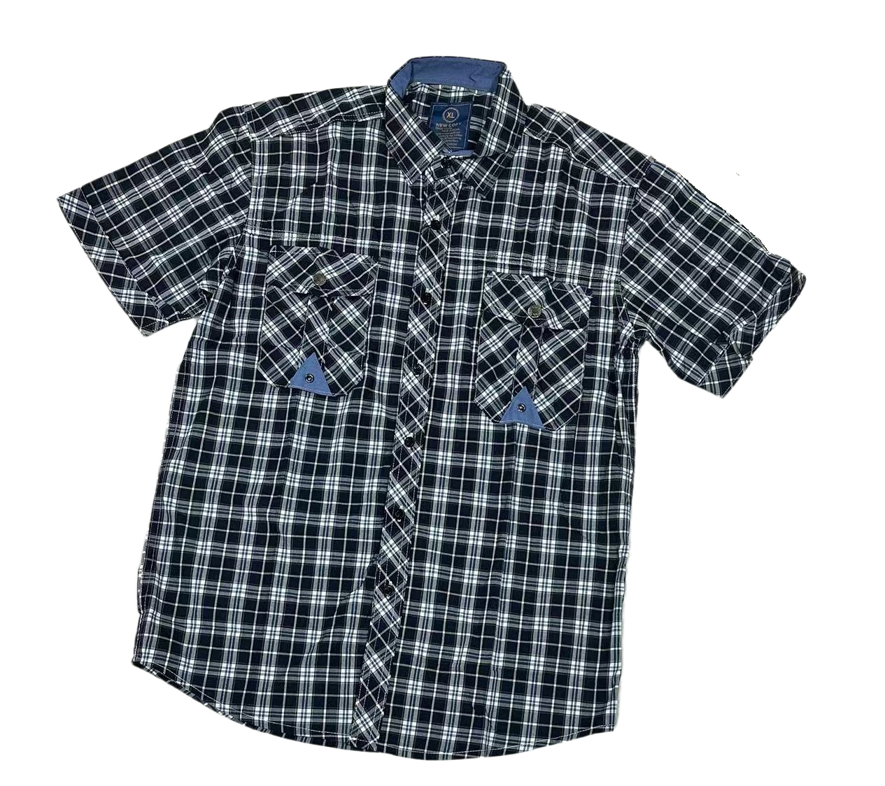 Men's Short-Sleeve Shirt - Cotton Poplin Plaid, Multi-Color Options, Double Chest Pockets, Casual Daily Style (Sizes L-3XL)- NO29